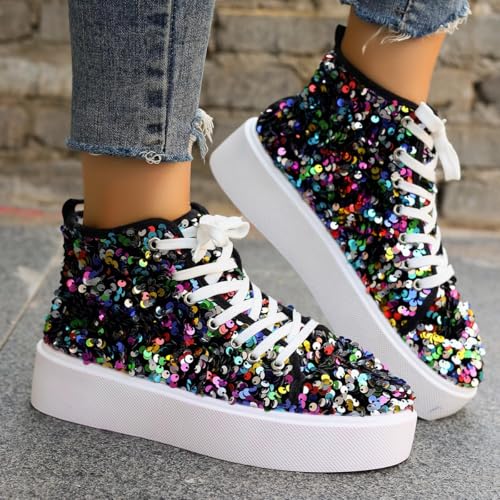 Womens Glitter Sneakers Casual Lace up Sneakers Sparkly Shoes Rhinestone Bling Wedding Bridal Shiny Sequin Shoes2
