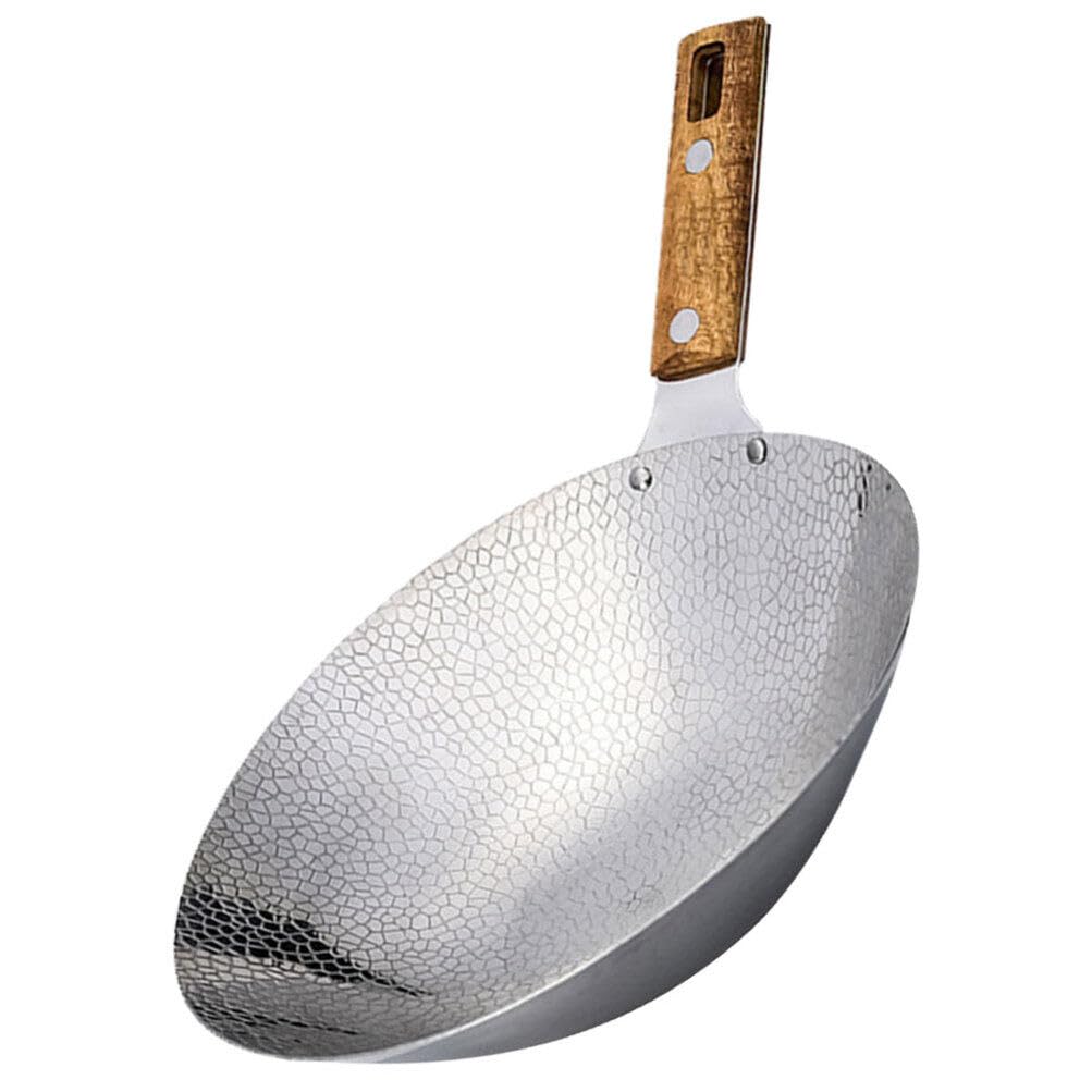 Wok en acier inoxydable argenté avec manche en bois anti-déformation Ciieeo