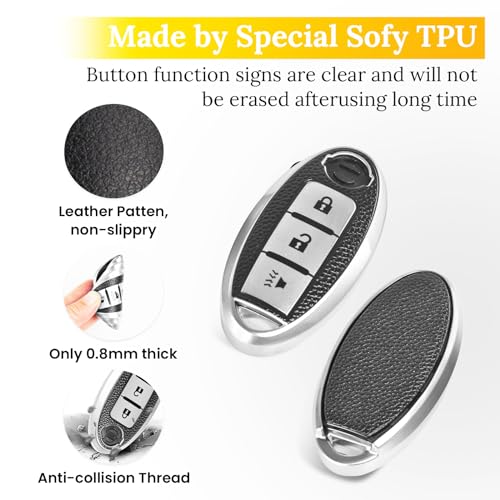 Image of Key Fob Cover for Nissan Kicks, Braided Loop Keychain Case, Silver