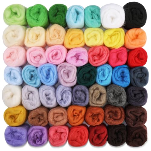 IMZAY 50 Colors Needle Felting Wool 5g/Pack Wool Roving Yarn 9.2 Oz Fiber Wool Roving for DIY Hand Spinning Felting Crafts Needle Felt Roving DIY Craft Black/White 10g Each