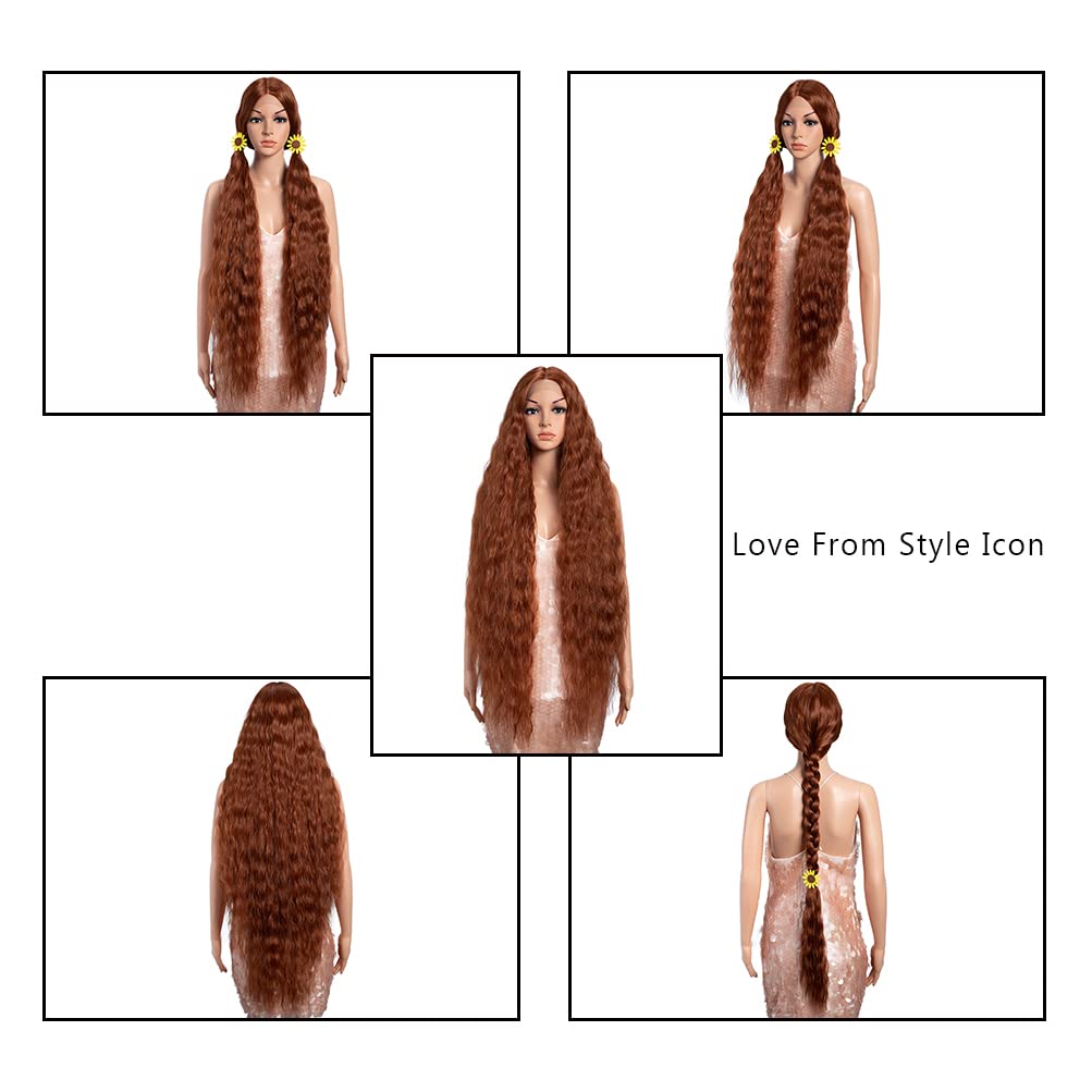 Style Icon 102 cm, super długa, kręcona, koronkowa peruka dla kobiet, T-Part z dzieckiem, syntetyczne włókna odporne na wysokie temperatury, w stylu boho, falowane (130T)