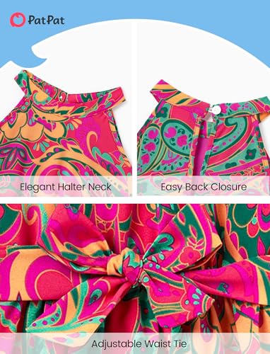 Image of PATPAT Family Hawaiian Matching Outfits - Mommy and Me Vacation Outfits | Halter Sundresses and Button Down Shirts,Caribbean Vacation Summer Tropical Outfits,Hawaiian Boho Tropical Floral Printed