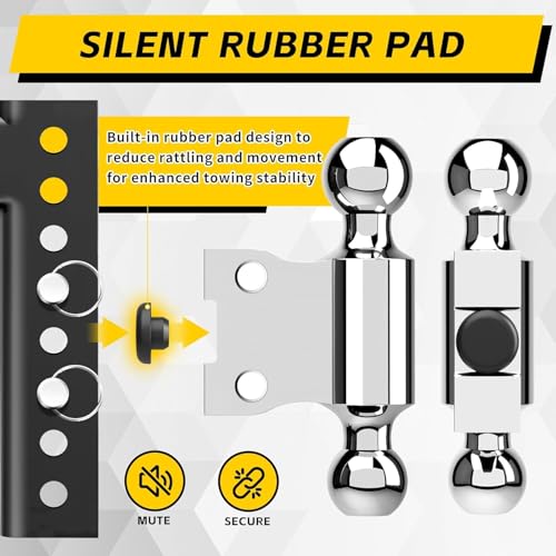 Image of MaxxHaul Adjustable Dual Ball Mount for 2 inch Receivers, 6.5 inch Drop and 7.5 inch Rise, Dual Hitch Balls with Hitch Stabilizer, Rubber Pad and Locking Pin for Quiet Towing (51189)