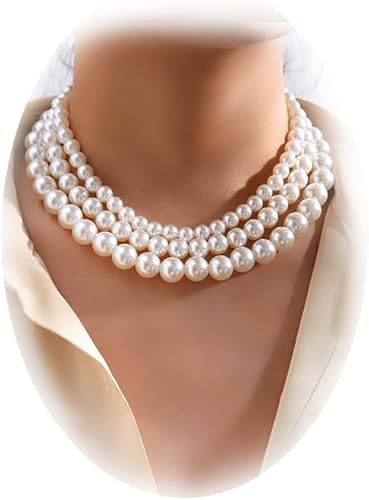 Collares de perlas en capas para mujer, collar de perlas de tres hebras, collar de gargantilla de novia para joyería de fiesta de boda