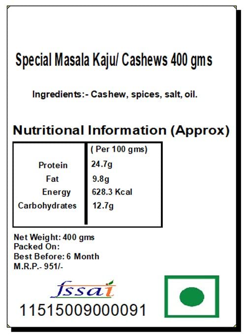 Ghasitaram Gifts Dry Fruit - Ghasitaram's Special Masala Kaju/ Cashews 400 GMS|Dry Fruit Combo Pack Offer|Dry Fruit Gift Pack|Dry Fruit Box|Diwali Dry Fruit Gift Box|Mix Nut|