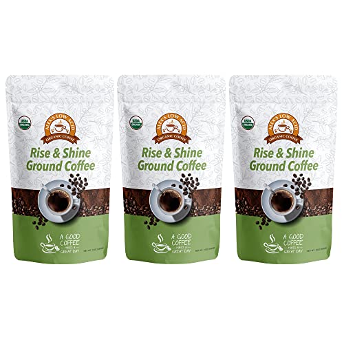 Alex's Low Acid Organic Coffee 12oz Bag - Rise and Shine Fresh Ground (Pack of 3)