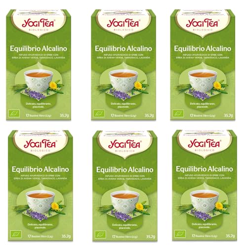 Yogi Tea, Té, Equilibrio Alcalino Bio, Infusión Ayurvédica, Mezcla de Avena Verde, Diente de León y Lavanda - Pack de 6x17 bolsitas (102 bolsitas en total)