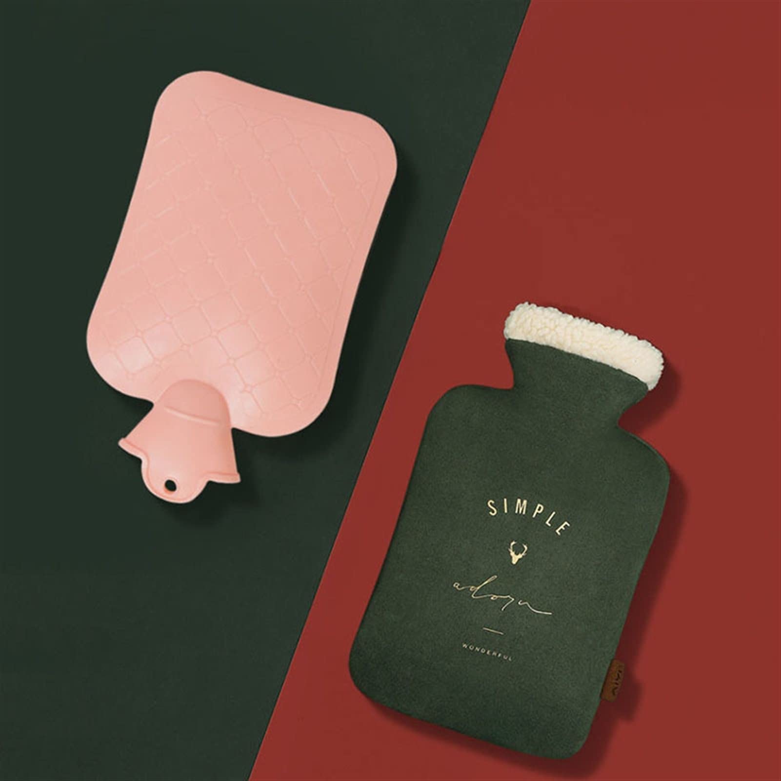 Wärmflaschen-Tasche, Hand-/Fußwärmer, 1000 ml, Elch-Winter-Wärmflaschen mit dickem PVC-Innenfutter und gemütlichem, flauschigem Plüsch-Kunstfellbezug für Hände, Füße, Bauch, Beine, warme Wassertasche