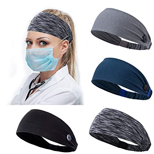 Zoldag Headbands With Buttons For Doctor Nurse Protect Ears Elasticity Button Headbands Non Slip Hair Bands For Yoga Sports Running #TOP14