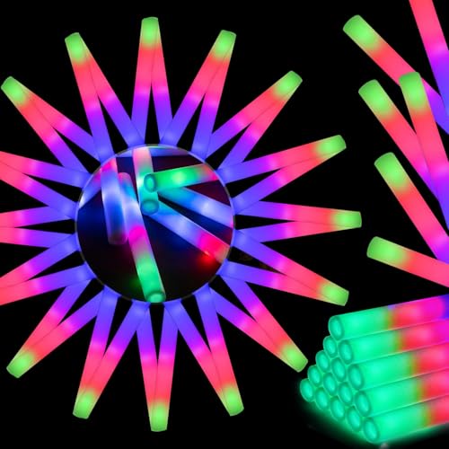 wellent 58 PCS LED Foam Glow Sticks Bulk, Glow in the Dark Party Supplies with 3 Modes Colorful Flashing, Neon Party Favors for Birthday, Wedding, Carnival, Concert, New Year Glow Sticks