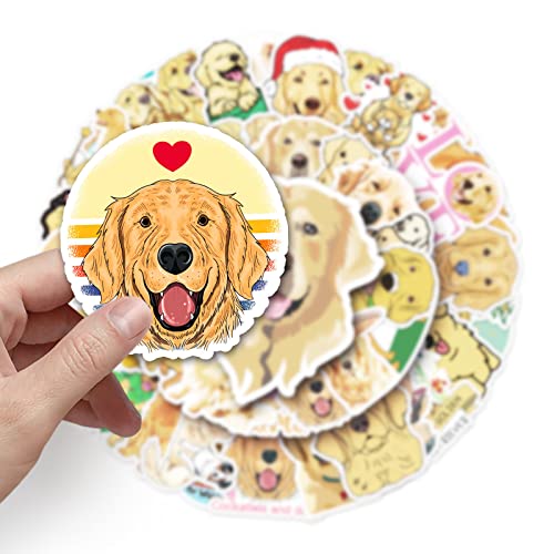 Golden Retriever Aufkleber 50 Stück niedlich Aesthetics Hunde Aufkleber für Laptop Wasserflasche Hydroflask Skateboard Computer Gepäck Auto,Vinyl Wasserdicht Tier Stickers für Kinder Jugendliche