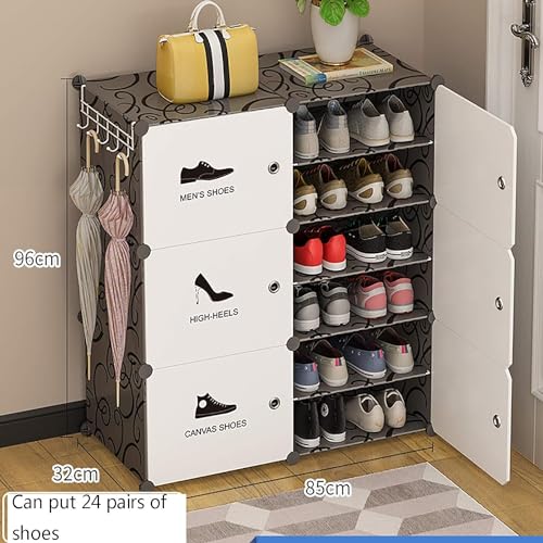 Image of Shoe Rack Multipurpose 5 Shelves Shoe Rack with Zip Door Cover & Side Pockets, Multiuse Wide Shelve,Rack for Footwear, Toys, Clothes (White Black, 12-Layer)