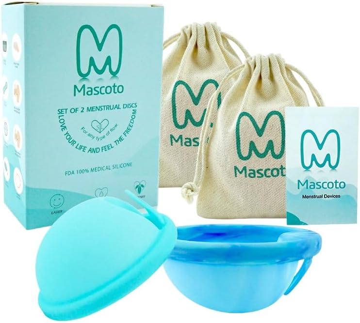Mascoto Blue Generation - Disco menstrual con bucle, copa de ajuste plano, silicona de grado médico, reutilizable, pétalo fino y ultra cómodo tampón