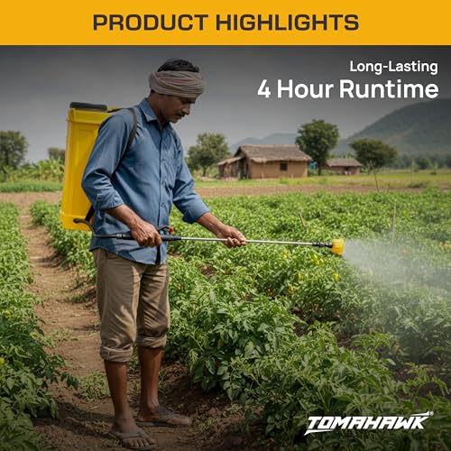 Image of Tomahawk Oxford SIN-2031 20L Battery Operated Agricultural Sprayer | 12V Motor & 12Ah Battery | Electric Farm Sprayer Pump with Adjustable Lance, 3 Nozzles & Backpack Strap