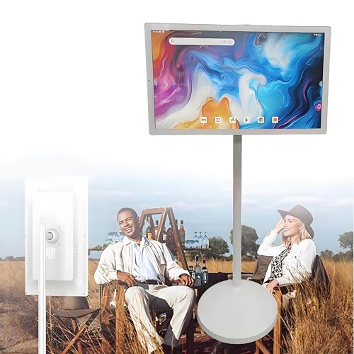 GIZMIT Mobile Smart Screens, Portable Touchscreen TVs - 1080P Touch Screen Monitor on Wheels with 8MP Camera, Android 13, Built-in Battery, with Remote Control, 100% sRGB 8+128G-27Inch