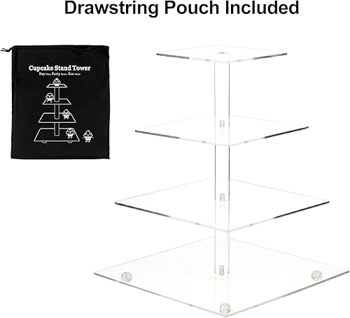 Miniatura 4 de Soporte para magdalenas con base, soporte cuadrado de acrílico de 4 niveles, soporte de exhibición de cupcakes de torre de postre soporte de