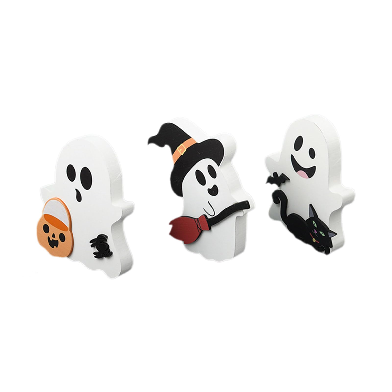 Kalttoy Multicolor 3Pcs Table Sign For Tiered Tray And Shelf Decoration Haunting Halloween Wood Specters Ornament Desktop Shelf Sitter Halloween Sign