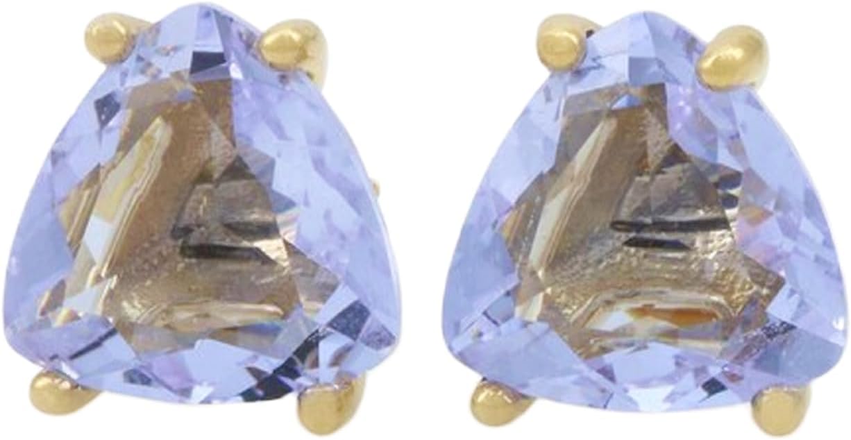 Natural Tanzanite Earrings for Women|10x10mm Trillion Faceted minimalist stud earring in Gold Plated 925 Sterling Silver for women, men anniversary, wedding|GSTUD_YG_1348