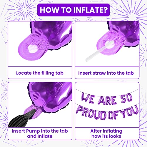 Image of We Are So Proud of You Balloons Banner - 16 Inch, Pack of 27 Graduation Decorations 2026 | Congratulations Banner with Latex Balloons for Purple Graduation Decorations Class of 2026 - KatchOn