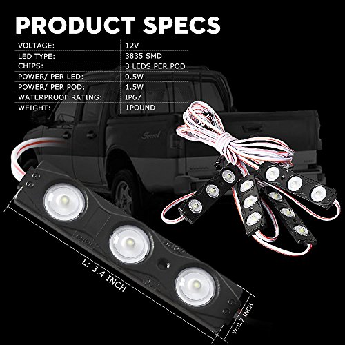 Truck Bed Lights, Beeyeo 8 Pack Pickup Lights Cargo Rock Lights 24 Leds Camper Van Rv Lights Accessories Lighting Pods Off-Road Under Car, Side Marker, Foot Wells, Rail Lights #TOP1