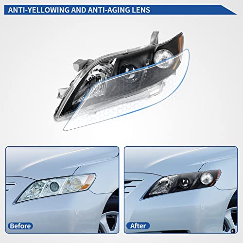 Image of OEDRO Headlight Assembly Compatible with 2007 2008 2009 Camry Headlamp with Amber Refector Clear Lens Black Housing