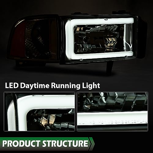 Image of GRAND ORANGE LED Headlight Assembly W /o Bulbs Compatible with Dodge Ram 1500 1994-2001 Fit Dodge Ram 2500 3500 1994-2002 Clear Lens Chrome Housing Amber Reflector faros delanteros