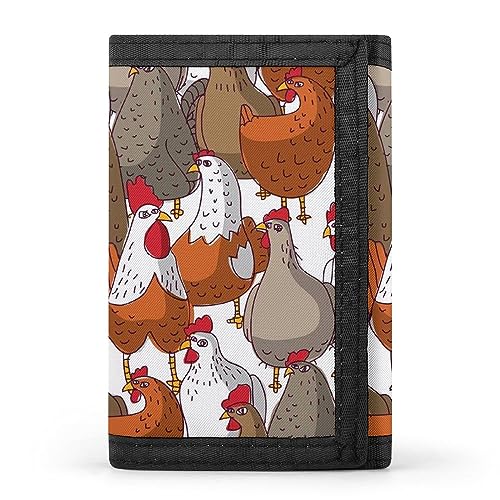 Birds Brown White Orange Chickens Seamless Texture Pattern Trifold Wallet, Stylish Purse With Keychain, Credit Pass Case Card-Holder for Crash Bills Receipts Women Men 5 x 3.3 x 0.2 Inch