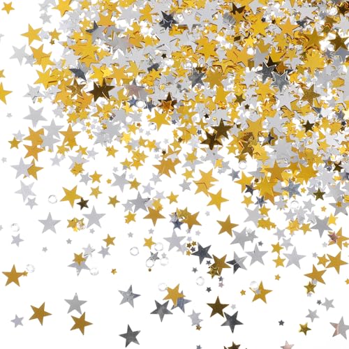 Abeillo 6000 Pcs Glitter Star Confetti with Diamond, 60g 6mm Metallic Foil Sprinkles Table Glitter Confetti, Twinkle Sequins Scatter for Birthday Party Halloween Christmas Decoration