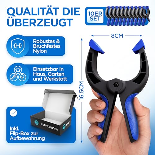 KISTEK® Zwingen-Bundle - 10x Federklemmzwingen + 4-teiliges Einhandzwingen-Set – Schnellverschluss & starke Spannkraft für Heimwerker & Werkstatt