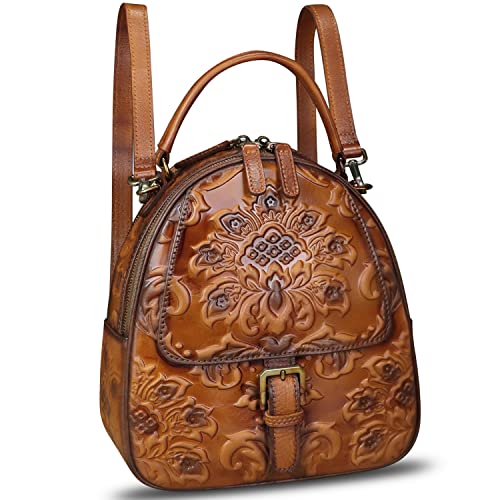 Image of IVTG Genuine Leather Backpack for Women Crossbody Shoulder Bag Vintage Rucksack Fashion Knapsack Purse Daypack Bags (Brown)