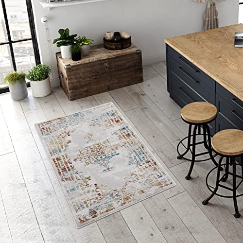 RUG BRANCH Vogue - Felpudo contemporáneo de transición Gris y Rojo para Sala de Estar, Dormitorio y Cocina, Alfombra Decorativa - 3 pies x 5 pies (2 pies 8 Pulgadas x 4 pies 8 Pulgadas)