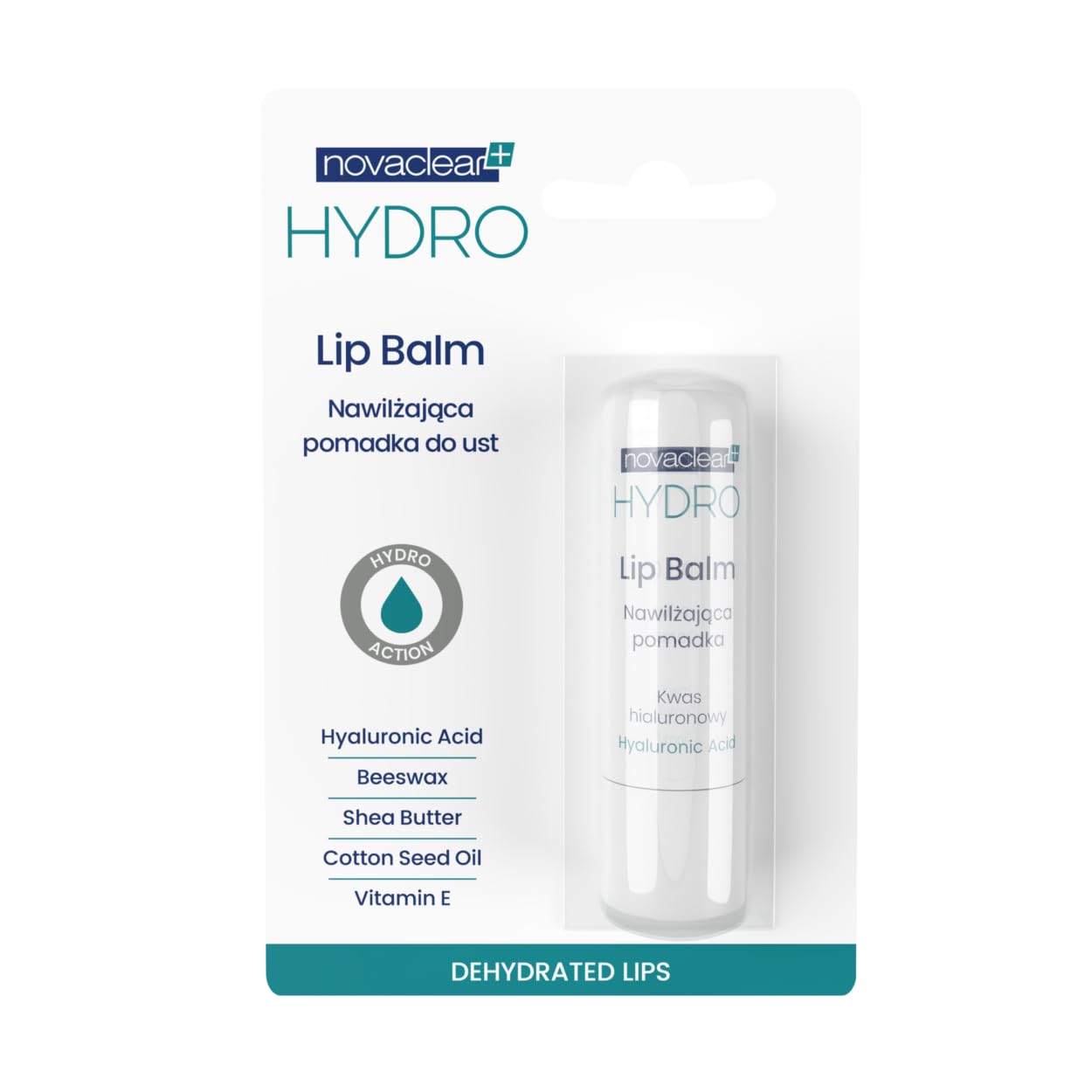 Novaclear Hydro Moisturizing lip balm with hyaluronic acid, Vitamin E and Vitamin C for the care of dry and chapped lips