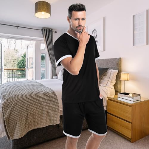 2 Sets Men's Pajamas Short Sleeve Pyjama Modal Sleepwear Shorts with Pockets Nightwear Soft Comfy Pjs Set4