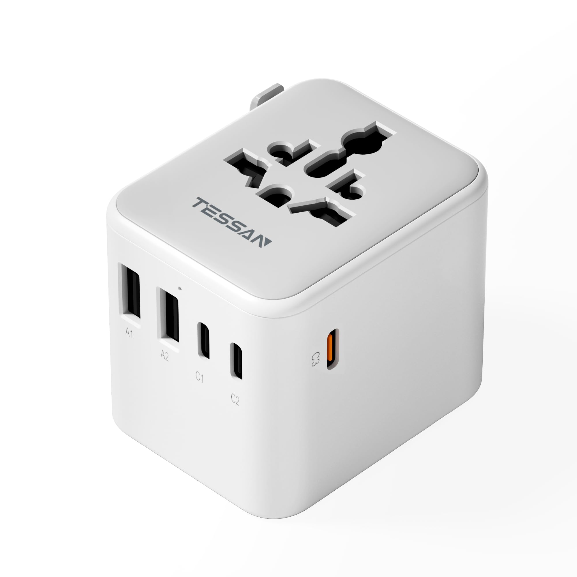TESSAN 65W GaN Universal Travel Adapter, Travel Plug Adapter Worldwide with 1 Universal AC Outlet 5 USB Ports (3 USB C), International Plug Adaptor for UK to EU USA Australia Ireland (Type C G A I)