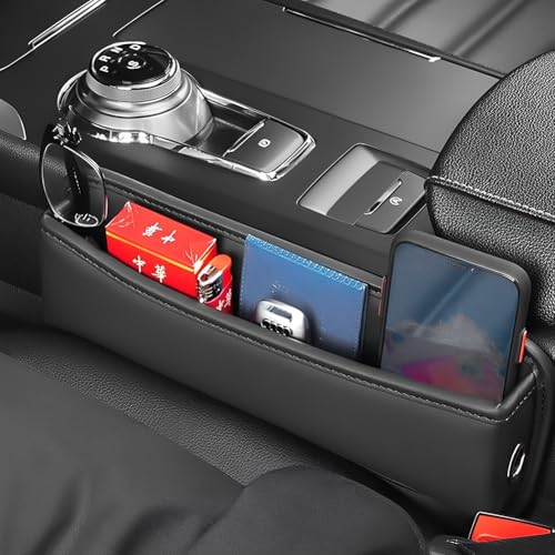 Autositzlücken-Organizer Aufbewahrungsbox Auto Getränkehalter Becherhalter Leder Auto Lückenfüller Organizer, Auto-Mittelkonsole,Autositz-Seitentaschen-Organizer