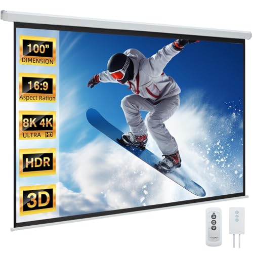 YODOLLA Projector Screen Motorized 100' 16:9, 4K 3D HD Electric Projector Screen Wall Mounted...