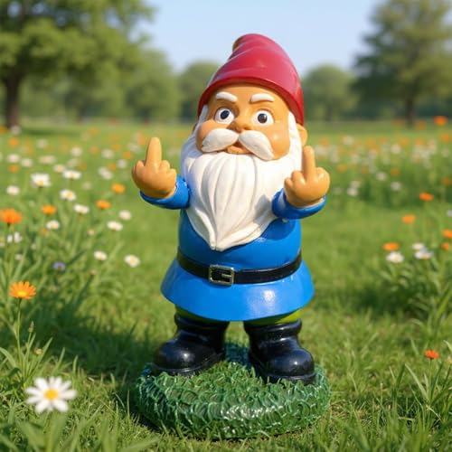Ruiaqer Nani da giardino da giardino per esterni, nani a doppio dito medio, 14 cm, nani in resina sfacciata, statua per prato, decorazioni all'aperto per patio, regalo di inaugurazione della casa