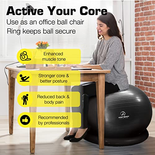 Probody Pilates Ball Yoga Ball Chair, Exercise Ball Chair With Base Or Stand For Home Office Desk Sitting Or Workout, Balance & Stability Ball Seat, Large Gym Ball For Back, Abs (Black, 75 Cm) #TOP1