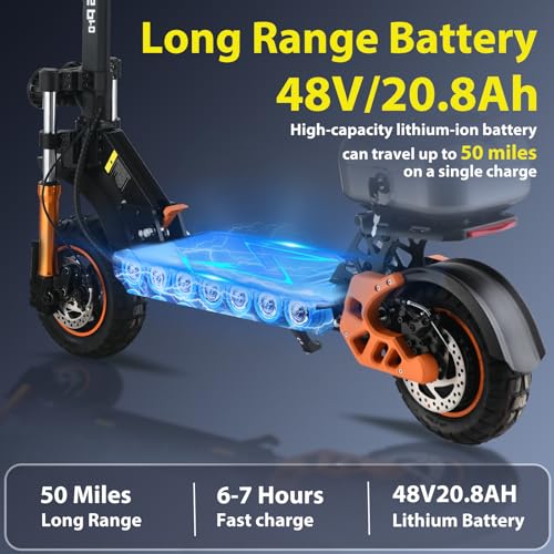 Image of Electric Scooter Adults 1600 W Motor 50 Miles Long Range & 40 MPH Top Speed 10 inch Off Road Tire Folding E-Scooter 48V 27AH Battery Kick Scooter with Detachable Seat for Commuter Outdoor