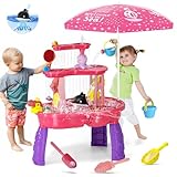 2026 Sand Water Table Toys for Toddlers 1-3 3-5 with Umbrella, 3-Tier Kids Outdoor Water Tables Toy, Auto Electric Pump Sensory Play Water Table for Girls 4-8, Beach Summer Water Toy, Pink&Purple