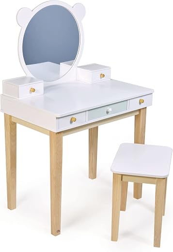 Tender Leaf Toys - Forest Dressing Table - Stunning Wooden Dressing Table and Stool Set - Storage Galore with Large Mirror...
