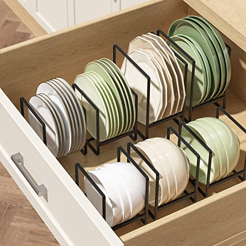 Hikinlichi 2 Pack Plate Organisers Holders Cabinet Dish Drying Racks Metal Upright Plate Dish Organizers Racks Stands for Countertop and Cupboard Black - Image 4
