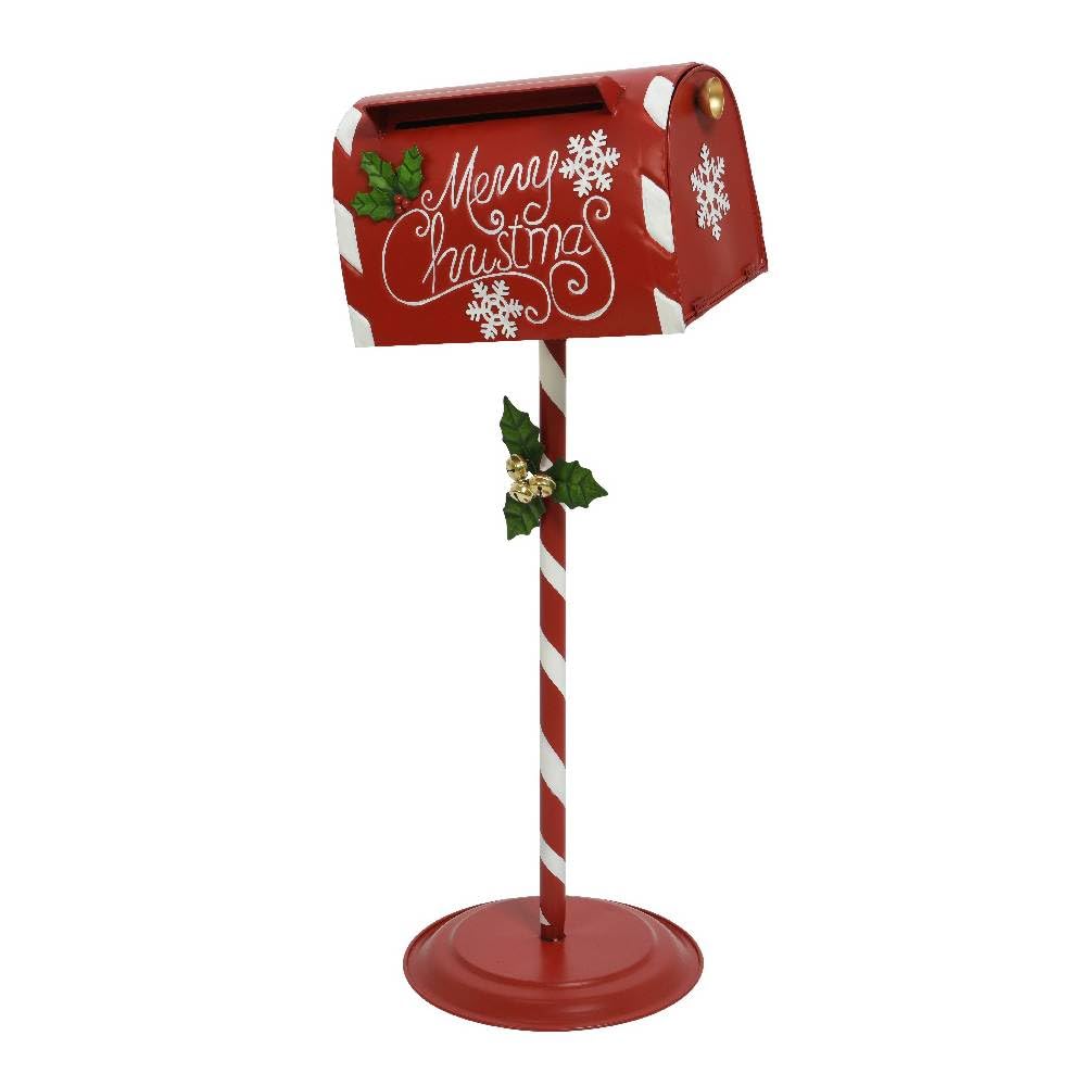 VARZI Buzón de hierro de 89 cm con decoración navideña, elegante y escénico, ideal para entradas, escaparates, eventos y arreglos temáticos 1956