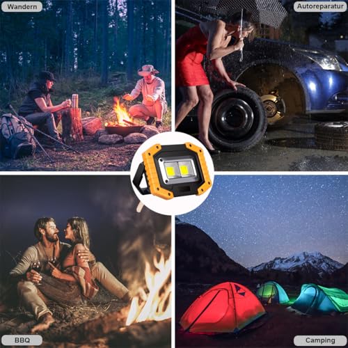 30W LED Akku Strahler Baustrahler Wiederaufladbare Superhell 2000 Lumen Arbeitsleuchte Wasserdichtes COB Arbeitsleuchte USB Campinglampe für Garage Outdoor Camping Angeln Notfall Baustellen, 2 Stück