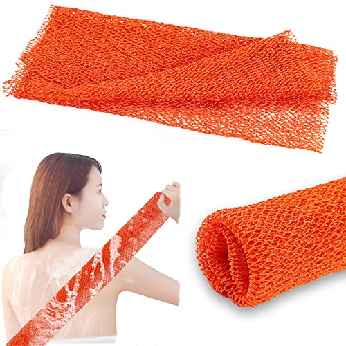 African Net Long Bath Net Sponge,JASSINS African Bathing Sponge,Body Exfoliating Long Net Shower Body Scrubber Back Scrubber Skin Smoother,Stretch Length to 66 INCH (Orange)