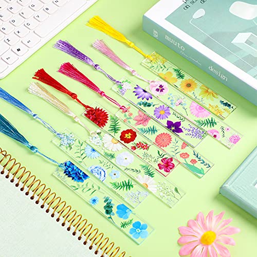 8 Sets Flower Acrylic Bookmarks Transparent Acrylic Bookmarks Cute Floral Bookmarks With Colorful Tassels For Women Teacher Kids Book Lovers, 8 Styles #TOP3