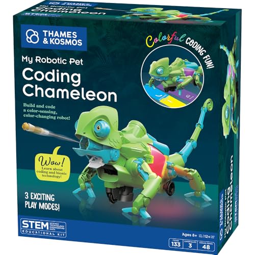 Thames & Kosmos My Robotic Pet: Coding Chameleon STEM Building & Experiment Kit | Color-Sensing Coding Robot for Boys & Girls Ages 8+, Screen-Free Educational Fun, Robotic Reptile with 3 Play Modes