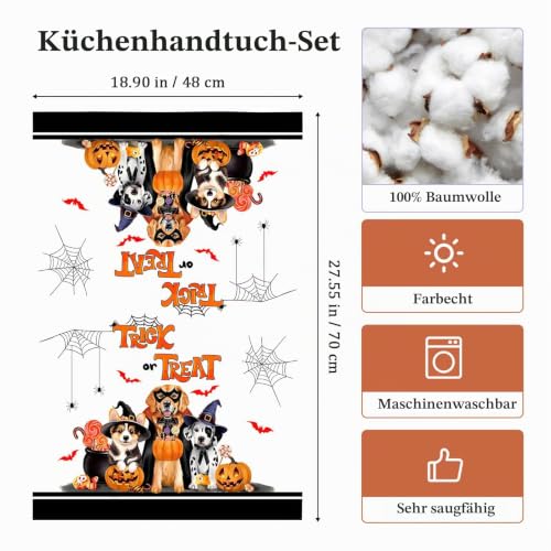 Arquiel Halloween Hund Geschirrtücher 100% Baumwolle 2er-Set 48 x 70 cm – Ansicht 6
