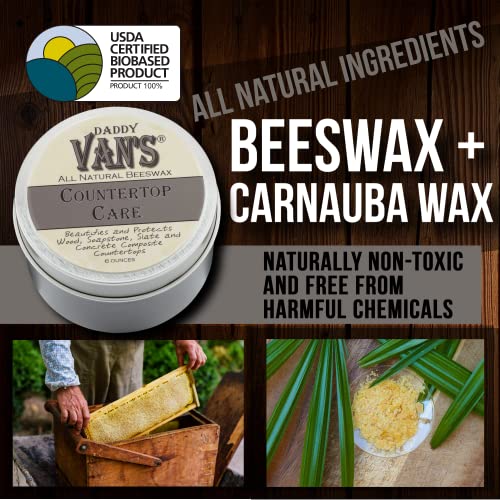 Daddy Van's® All Natural Beeswax Countertop Care For Soapstone, Slate, Concrete Composite And Butcher Block Counter Tops - Food Safe, Chemical-Free And Non-Toxic - 6 Oz. Tin #TOP3
