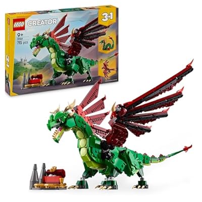LEGO Creator 3 en 1 Dragón Medieval Transformable en Ave Fénix o Serpiente Marina  Animales de Juguete  Figuras Articuladas  Regalo de Cumpleaños para Niños y Niñas de 9 Años o Más 31161